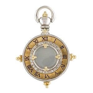 Jude Frances Two tone moonstone and diamond pocket watch pendant